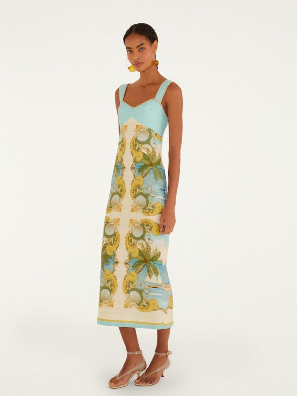 FARM Rio Multicolor Royal Sea Euroflax Premium Linen Maxi Dress Size SROYAL SEA - Picture 3 of 3